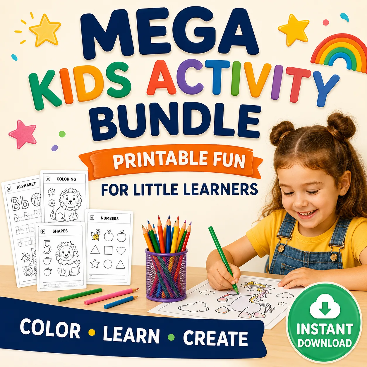 Kids Activity Bundle | Printable Worksheets, Coloring & Learning Activities